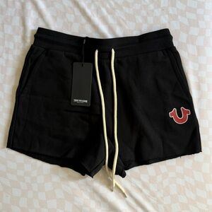 True Religion Black Shorts with Cream Drawstring